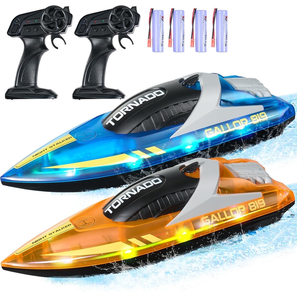 image:imageVEVOR RC Boat for Kids 2Pack Remote Control Boat for Pools amp Lakes Racing Boat with LED Light amp 4 Rechargeable Batteries Whole Body Waterproof Water Play Toy Gift for Adults Boys amp GirlsBlueorange