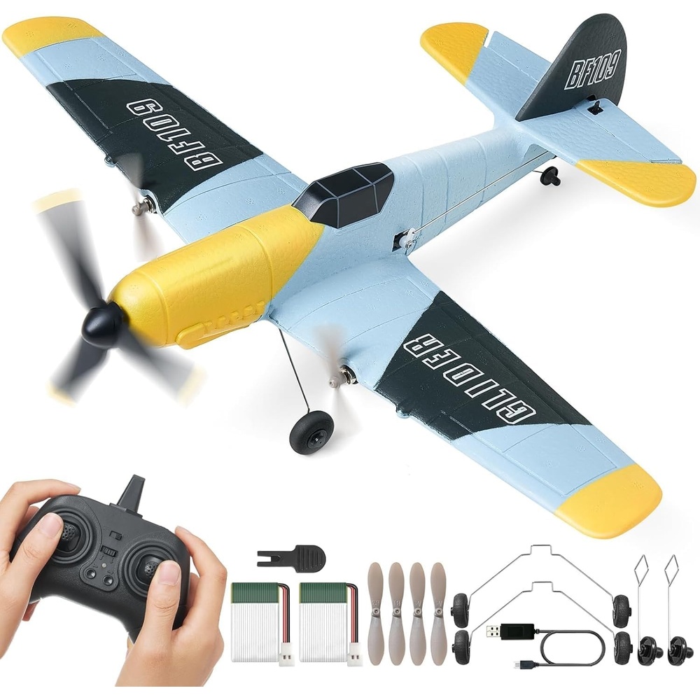 image:imageVEVOR RC Plane 24GHZ 3 Channel RC Airplane with 6Axis Gyro Stabilizeramp2 Batteries Ready to Fly BF109 Fighter Aircraft Plane Toy for Adults Beginners Kids BirthdayXmas Gift3CHBF109