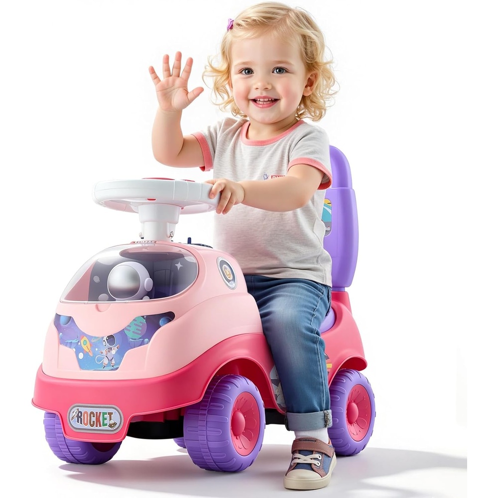 image:imageVEVOR Ride On Toddler Push Car Push Car for Toddler 19 to 36 Months Kids Ride On Toy with Music amp Underseat Storage 55 lbs Load Capacity FoottoFloor Walker for Toddlers Boys Girls RedPink