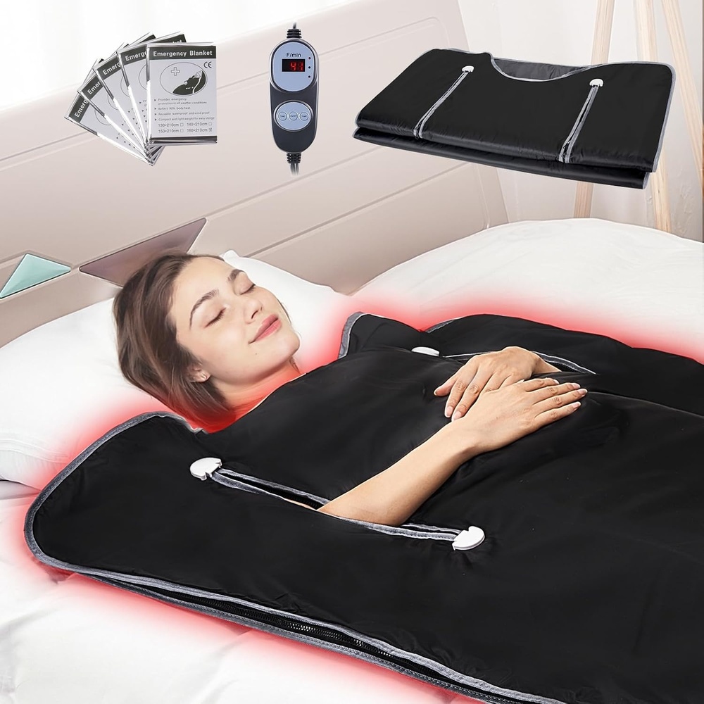 image:imageVEVOR Sauna Blanket for Detoxification Portable Far Infrared Sauna for Home PU Sauna Bag wTherapy Stones amp Carbon Fiber Heating 16 Level Adjustable Temp 95185 160 Minutes Timer 75 x 35inMetal 71 INCH