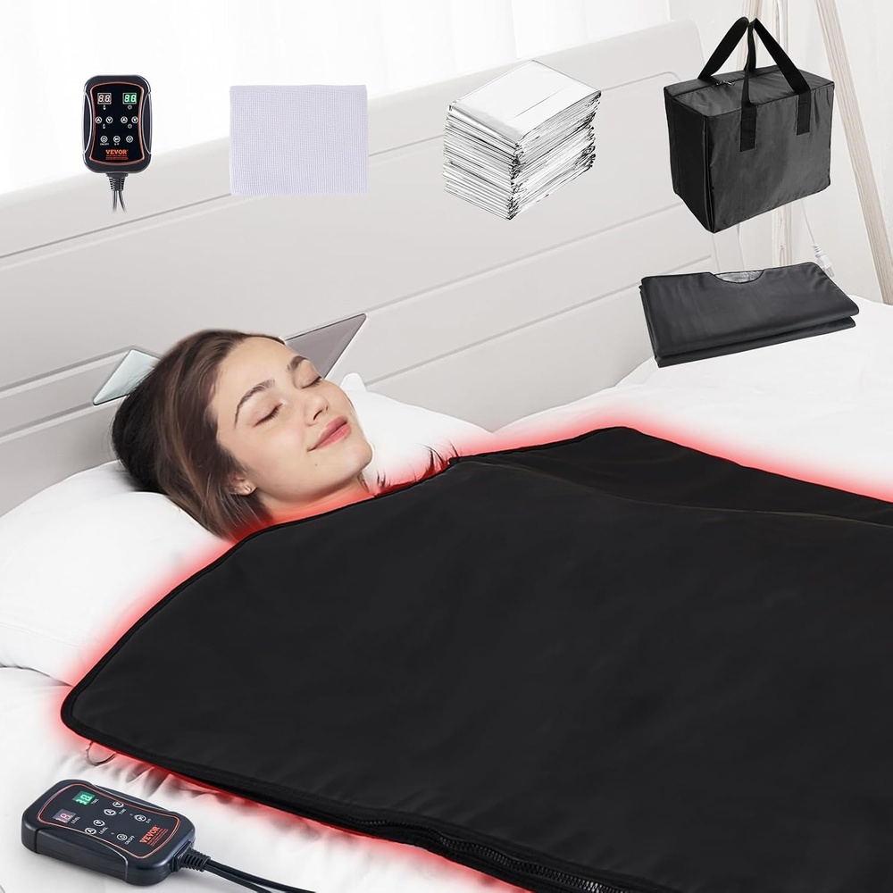 image:imageVEVOR Sauna Blanket for Detoxification Portable Far Infrared Sauna for Home PU Sauna Bag wTherapy Stones amp Carbon Fiber Heating 16 Level Adjustable Temp 95185 160 Minutes Timer 75 x 35inCarbon Fiber