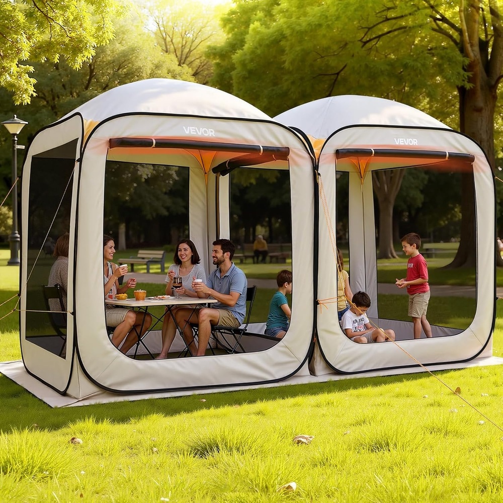 image:imageVEVOR Screen House Tent 6x6FT PopUp Screen Tent for 46 Person Portable Screen Room Gazebo with Netting Carry Bag amp Ground Stakes Instant Screen Canopy for Patio Backyard Garden CampingBeige 2