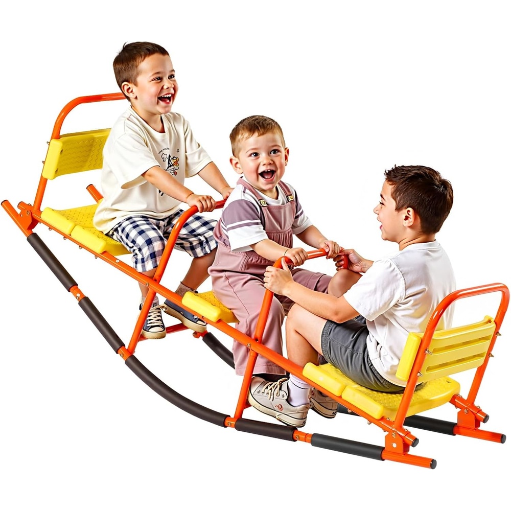 image:imageVEVOR Seesaw Teeter Totter for Kids Outdoor 200 lbs Load Capacity Metal Rocking Teeter Totter with Handles Toddler Seesaw for Kids Aged 3 Playground Equipment for Lawn Backyard 3 SeatsYellow