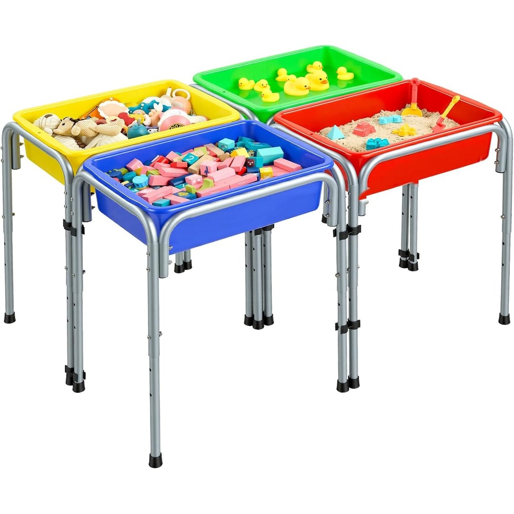 image:imageVEVOR Sensory Table for Toddlers Kids Activity with 3 Foldable Storage Bins amp DoubleSided Board IndoorOutdoor Play Sand and Water Table Wooden Kids Sensory for Drawing StudyingMetalFour Pieces