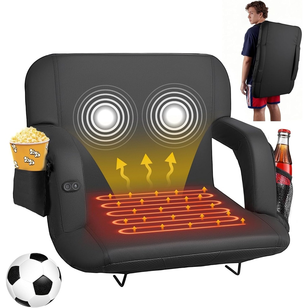 image:imageVEVOR Stadium Seat 25 inch Heated Stadium Chair Bleacher Seat Heated with 4 Pockets for Bleachers 3 Level Heating amp 6 Modes Vibration Portable Heating Stadiums Chair for Camping Sports Events