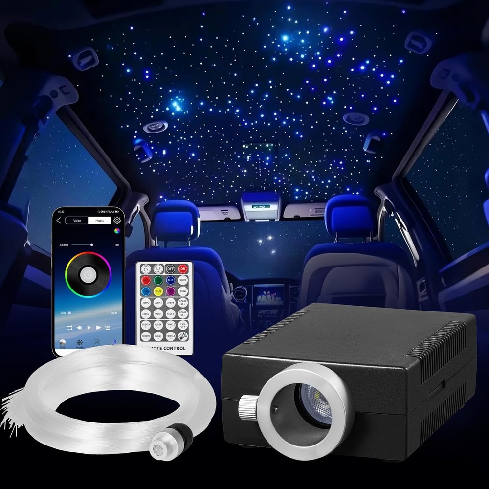 image:imageVEVOR Starlight Headliner Kit 150 pcs 003 in 65 ft 16W Fiber Optic Star Ceiling Lights for Car Bluetooth APP Remote Control Sound Activated RGBW Light Engine for Home Bed Room Decoration150pcs003in65ft