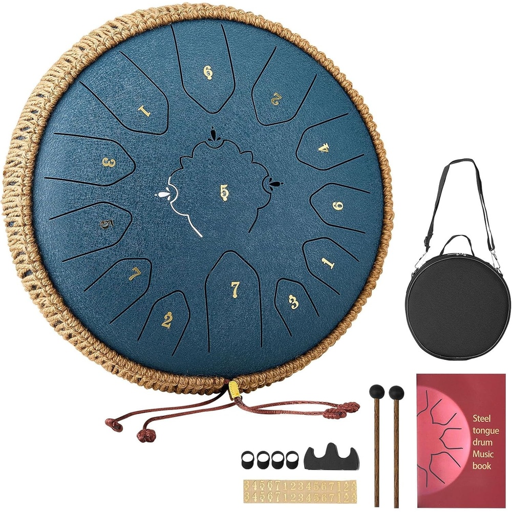 image:imageVEVOR Steel Tongue Drum 12 in 13 Notes Rain Drum for Outside Garden C Major Musical Drums with Music Book amp Mallets Percussion Instrument for Meditation Yoga Beginner Musical Education Navy BlueNavy Blue