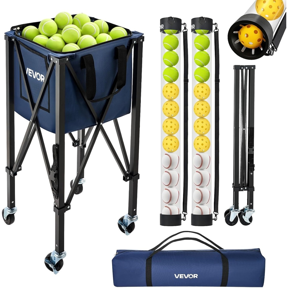 image:imageVEVOR Tennis amp Pickleball Hopper Holds 200175150120 Balls 3in1 Tennis Foldable Pickleball Basket Cart for Easy Installation Storage Bag for Tennis Training amp Teaching3in1 150 Balls