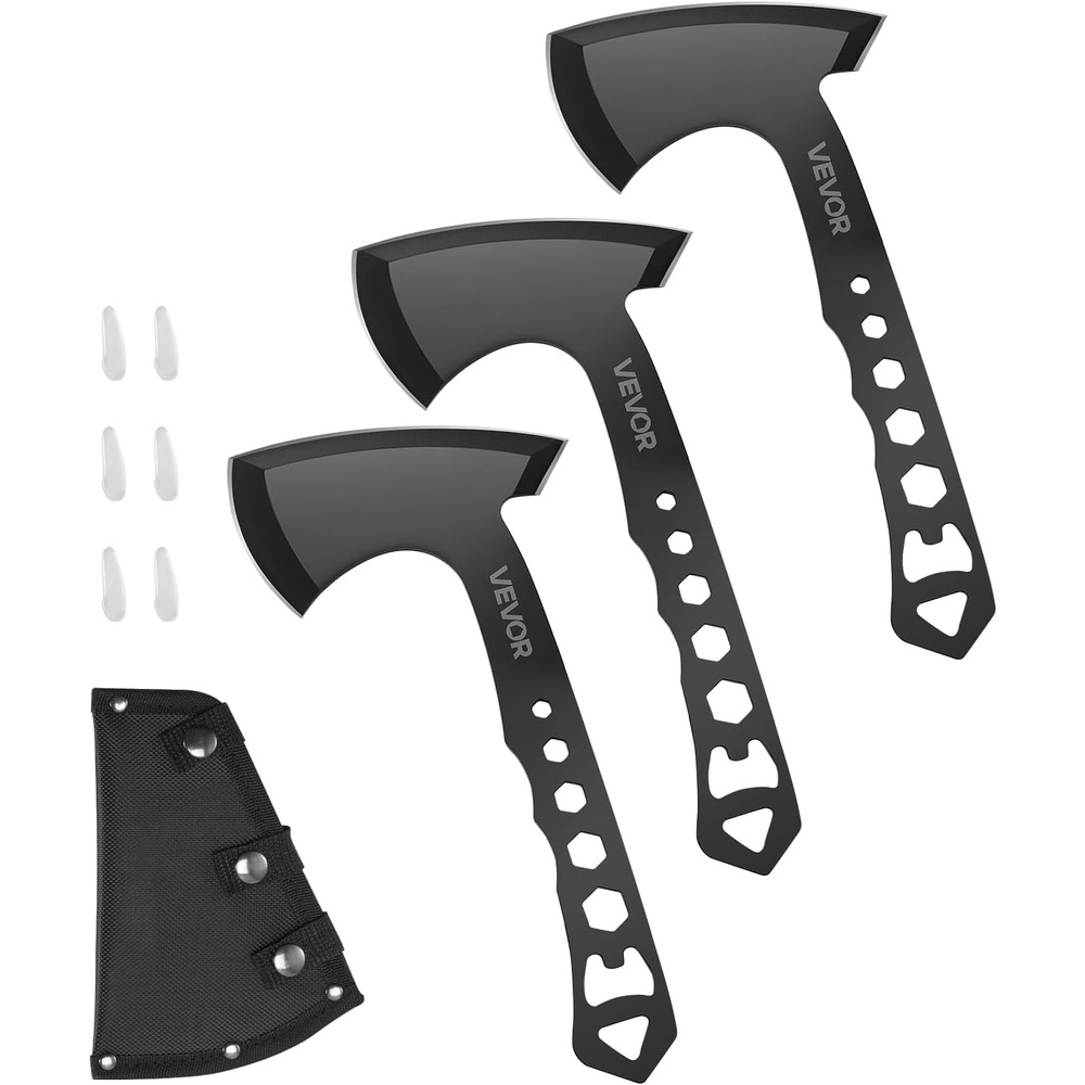 image:imageVEVOR Throwing Axes and Tomahawks 3 Pack Axe Throwing Hatchet Set MultiFunctional Handle with Wrench and Bottle Opener Stainless Steel with Black Nylon Sheath for Recreation and Competition3 Pack Axe Throwing Hatchet