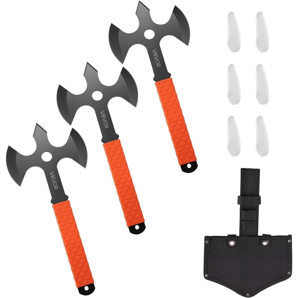 image:imageVEVOR Throwing Axes and Tomahawks 3 Pack Axe Throwing Hatchet Set MultiFunctional Handle with Wrench and Bottle Opener Stainless Steel with Black Nylon Sheath for Recreation and Competition3 Pack Triple Edge Axe