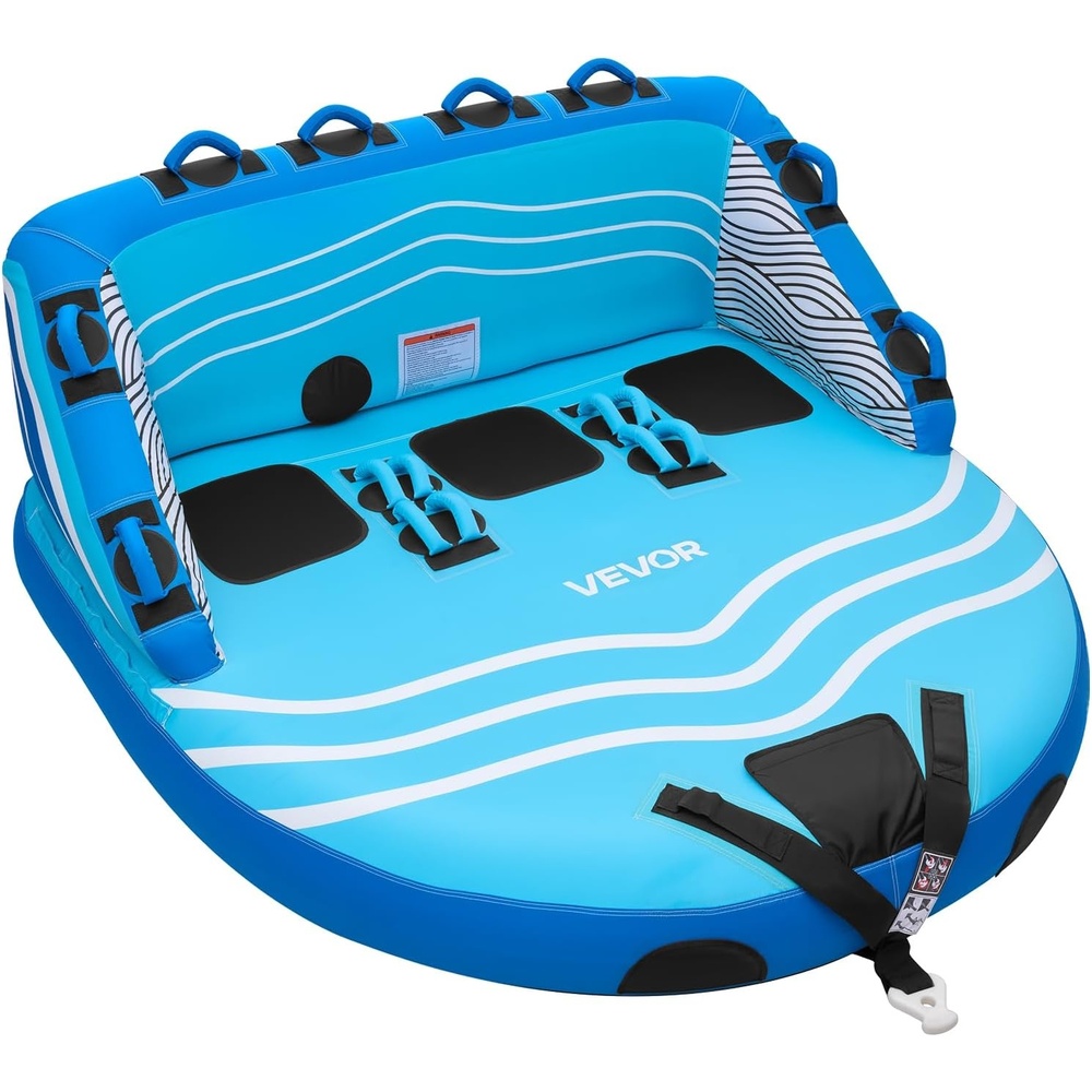 image:imageVEVOR Towable Tubes for Boating 2Rider Inflatable Boat Tubes and Towables 340 lbs Capacity Water Sport Tubes for Boat to Pull  with 2 Cockpits Full Nylon Cover Padded Grab Handles amp Safety Valve3Riders