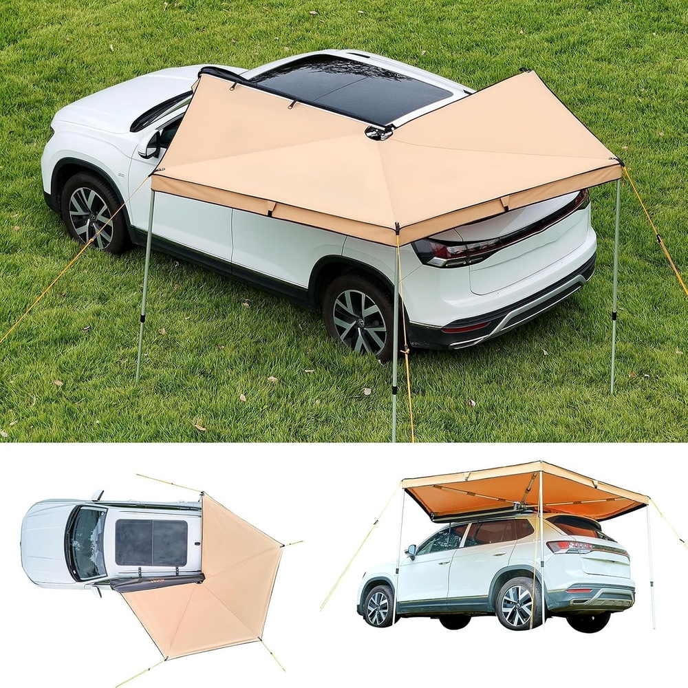 image:imageVEVOR Vehicle Awning 66x82 Roof Rack PullOut Sun Shade UV50 PU3000mm Retractable Weatherproof 4x4 Side Awning for SUV Outdoor Camping amp Overland Hardware Included wWaterproof Storage BagKhaki 270 10553ft Car Awning