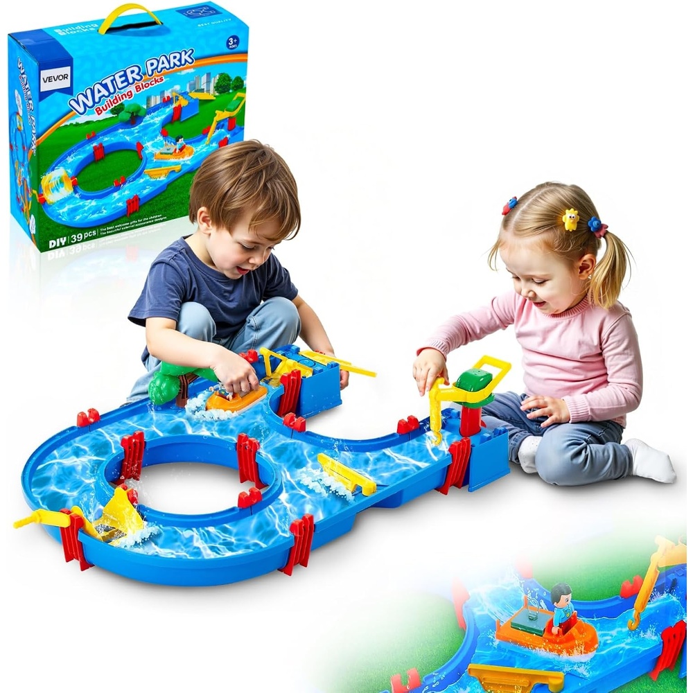 image:imageVEVOR Water Table for Toddlers Kids Activity Play Waterway Outdoor Summer Water Park Playset with 39PCS Accessories for Backyard Lawn Beach Activity Sensory Play Table for 3 Years Boys GirlsWaterway Playset