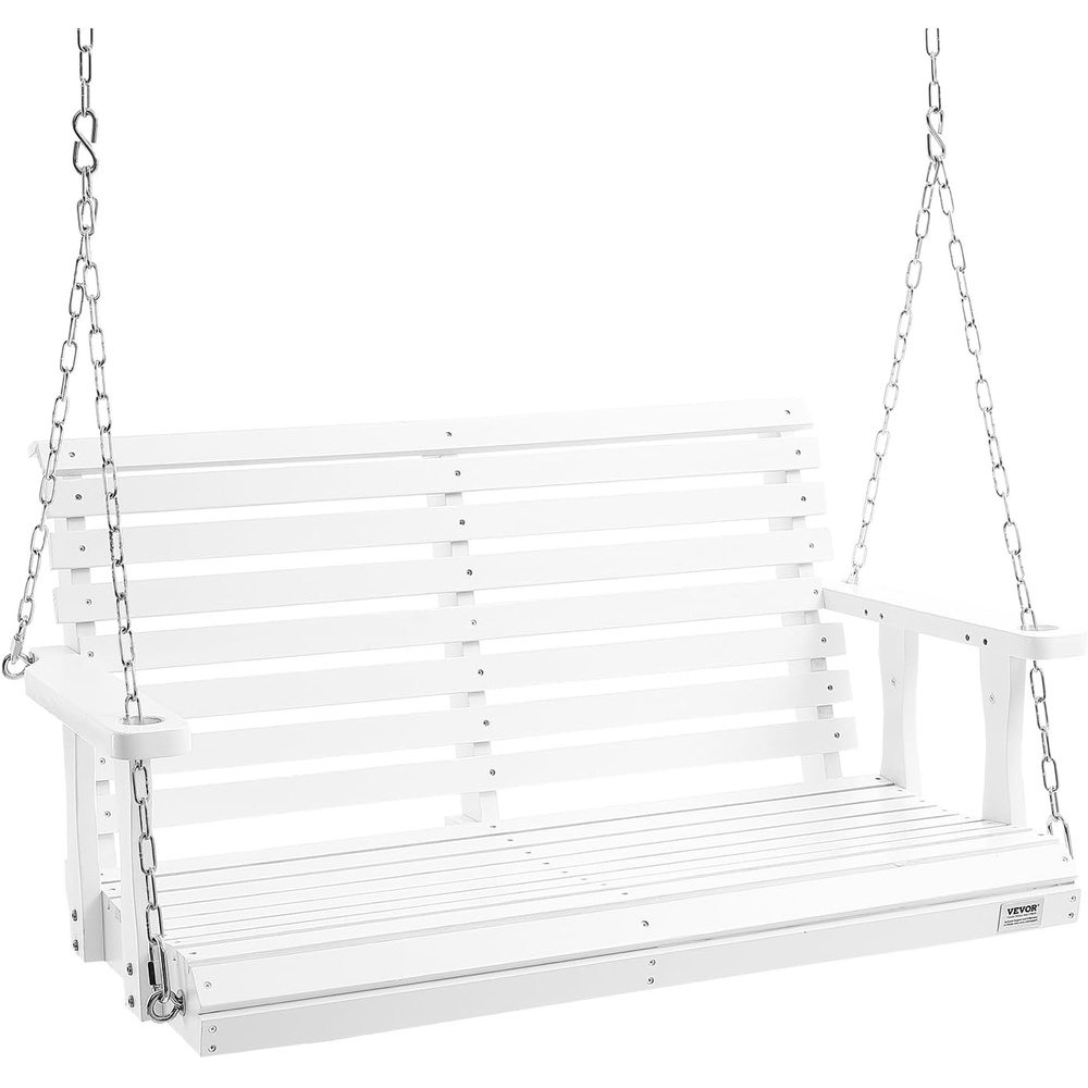 image:imageVEVOR Wooden Porch Swing 55FT with 2 Side Cup Holders Heavy Duty 880lbs Patio Swing Outdoor Swing Hanging Chair Bench Swing with Adjustable Chains for Front Porch Yard Balcony Garden WhiteWhite