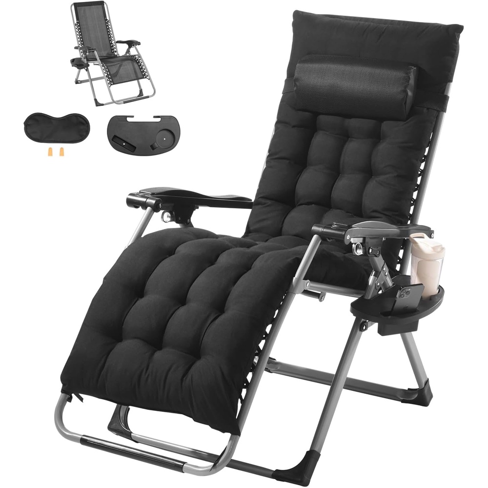 image:imageVEVOR Zero Gravity Chair 26 inch Zero Gravity Recliner Lounge Chair for Indoor and Outdoor Adjustable Anti Gravity Chair with Cushion Headrest Footrest and Cupholder 500 lbs GrayBlack