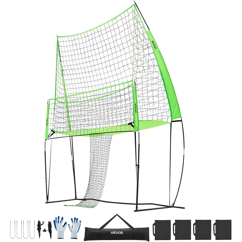 image:imageVEVORAdjustable Height Badminton Net Set for Backyard Beach Lawn Outdoor Portable Volleyball Net with Carrying Bag 4 Square Quick Assemble Game Set for Kids and AdultsGreen