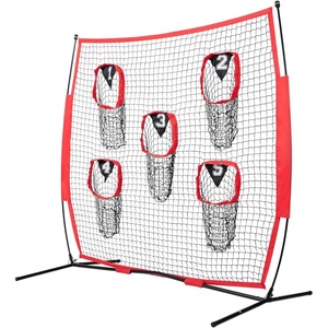 Happybuy 7×7 ft Football Trainer Net, Throwing Target with 5 Pockets, Knotless Net, Frame & Carry Case, QB Accuracy Training, Red, Portable