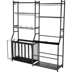 Happybuy Golf Storage Garage Organizer, 2 Bag Stand, Sports Equipment Rack, Steel Cart, Black, with Baskets & Hooks