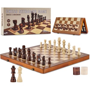 VEVOR 15-inch Magnetic Wooden Chess Set, 2-in-1 Folding Chess and Checkers Game for Adults and Kids, Portable Travel Chess Set with 2 Queens, Ideal for Tournaments, Professionals, and Beginners