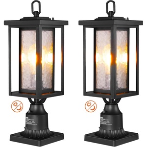 VEVOR 2 Pack Dusk to Dawn Outdoor Post Light 17.72 in, Waterproof Lamp Post Lights Fixtures with 5.5 in Pier Mount Base Glass Shade, Lightning-Proof Exterior Pole Column Light for Patio Garden Pathway(19.47”)