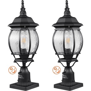 VEVOR 2 Pack Dusk to Dawn Outdoor Post Light 17.72 in, Waterproof Lamp Post Lights Fixtures with 5.5 in Pier Mount Base Glass Shade, Lightning-Proof Exterior Pole Column Light for Patio Garden Pathway(22.64”)