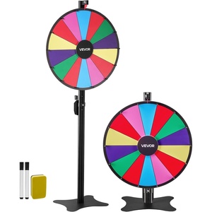 VEVOR 24 in Spinning Prize Wheel, 14 Slots Spinning Wheel with Stand, Adjustable Height Win Fortune Roulette with a Dry Erase and 2 Markers, 6 Colors, Easy Assembly, for Party Pub Trade Show Carnival