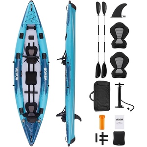 VEVOR 2-Person Inflatable Kayak, 14’4″ x 3’7″ – Extra Spacious for Family & Dogs, 700-lb Capacity Sit-in Kayak with Accessories, Includes 2 Paddles, Pump & Carry Bag – Perfect for Fishing and Touring