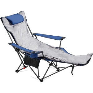 VEVOR 2-in-1 Reclining Camping Chair with Footrest for Adults, 4 Adjustable Positions, Portable Folding Lounger, Lightweight Mesh Beach Chair Supports 220lbs, Heavy Duty Camp Chairs Outdoor, Blue(Blue+gray Padded)