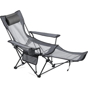 VEVOR 2-in-1 Reclining Camping Chair with Footrest for Adults, 4 Adjustable Positions, Portable Folding Lounger, Lightweight Mesh Beach Chair Supports 220lbs, Heavy Duty Camp Chairs Outdoor, Blue(Grey)