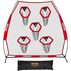 VEVOR 7 x 7 ft Football Throwing Net,Quarterback Training Equipment with 5 Target Pockets,Includes Straps and Portable Carry Case, Improve QB Throwing Accuracy(Red)