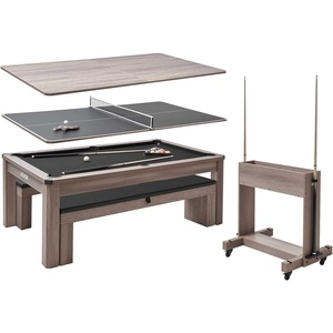 VEVOR 7ft 3-in-1 Multi Game Table with Dining, Pool, and Tennis Table, for Family Game Room Adults, Includes Full Set of Accessories,(2 Benches for Storage and Accessories)