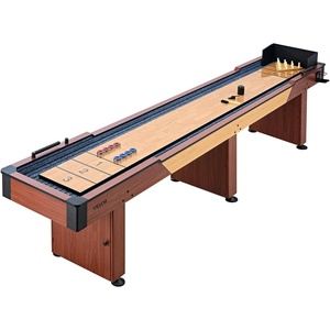 VEVOR 7ft 9ft 12ft Shuffleboard Table 2 in 1 Shuffleboard and Bowling Combo Set, Shuffle Board with Scratch-Resistant Playfield, Pucks, Bowling Set, Wax, Brush for Family Game Rooms(12ft  Wood Color)