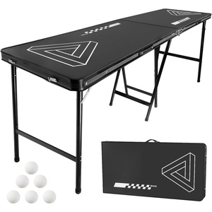 VEVOR 8 Foot Portable Beer Pong Table, Foldable 36 inch Heightened, Carrying Handles and 6 Pong Balls, Lightweight Tailgate Table for Office, Tailgate Party, Travel & Camping, Black