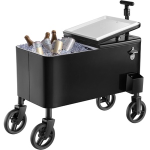 VEVOR 80 Quart Rolling Ice Chest Cart, with 2-Stage Telescopic Pull Handle and 2 Swivel Casters, Portable Table Beach Patio Party Bar Cold Drink Beverage, Outdoor Park Cart on Wheels, Black