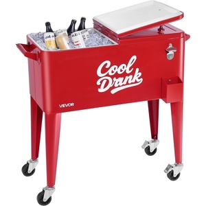 VEVOR 80 Quart Rolling Ice Chest, Holds up to 50 Bottles / 110 Cans, Portable Patio Party Bar Drink Cooler Cart with 4 Swivel Casters (2 with Brakes), Beverage Cooler Trolley with Bottle Opener, Red