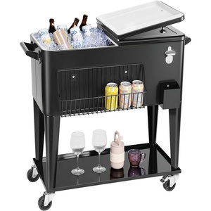 VEVOR 80 Quart Rolling Ice Chest, Holds up to 50 Bottles / 110 Cans, Portable Patio Party Bar Drink Cooler Cart with Bottom Shelf, Beverage Pool with Side Basket and Bottle Opener, Black