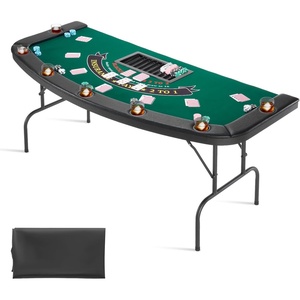 VEVOR 90″ Oval Casino Leisure Table: 10 Player, Blackjack Texas Holdem Poker Table with Stainless Steel Cup Holders and Padded Rails, Portable Folding Card Board Game Table(Green)