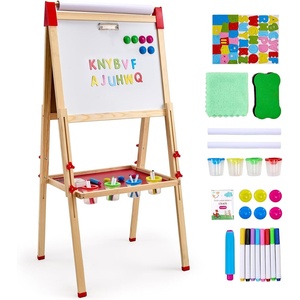 VEVOR Art Easel for Kids, 2-in-1 Wooden Double-Sided Kid’s Art Easel with Magnetic Whiteboard & Chalkboard, Adjustable Standing Rotatable Foldable Drawing Board with Painting Accessories for Boy Girl(3-in-1 Wooden)