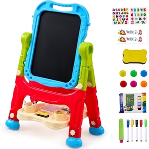 VEVOR Art Easel for Kids, 2-in-1 Wooden Double-Sided Kid’s Art Easel with Magnetic Whiteboard & Chalkboard, Adjustable Standing Rotatable Foldable Drawing Board with Painting Accessories for Boy Girl(2-in1 Plastic)