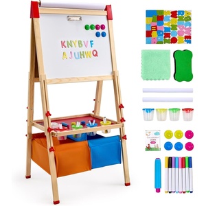 VEVOR Art Easel for Kids, 2-in-1 Wooden Double-Sided Kid’s Art Easel with Magnetic Whiteboard & Chalkboard, Adjustable Standing Rotatable Foldable Drawing Board with Painting Accessories for Boy Girl(3-in-1 W/Storage Bag)