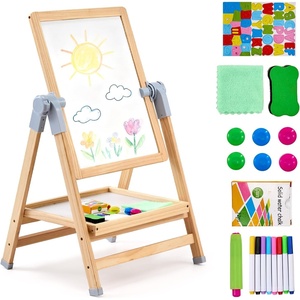 VEVOR Art Easel for Kids, 2-in-1 Wooden Double-Sided Kid’s Art Easel with Magnetic Whiteboard & Chalkboard, Adjustable Standing Rotatable Foldable Drawing Board with Painting Accessories for Boy Girl(2-in-1 Wooden)