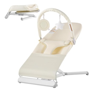 VEVOR Baby Bouncer, Folding Bouncer Seat for Babies 0-9 Months, Portable Baby Bouncer Seat with 2 Reclining Angles, 3-Point Harness & Carrying Bag, Ideal for Indoors Outdoors, Dark Gray(Beige)