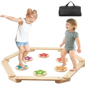 VEVOR Balance Beam Stepping Stones, 6 PCS Wooden Toddler Balance Boards, Montessori Toy for Kids 3-6, Build Coordination and Gross Motor Skills, Gymnastics Course Indoor & Outdoor for Girls Boys Gift