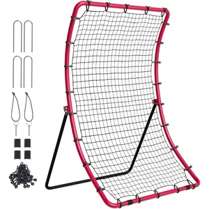 VEVOR Baseball Softball Rebounder Net,Pitch Back Trainer Target,Adjustable with Strike Zone, Steel Frame, Bounce Back Net for Pitching & Fielding Training, Return Practice(red)