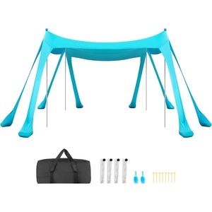 VEVOR Beach Tent Sun Shelter, UPF50+ Sun Protection, Easy Pop Up Beach Canopy with Sandbags, Stability Poles, Sand Shovels, Portable Shade for Family Outings, Camping, Fishing(Light Blue-10*10 FT (4 Pole+8 Sandbags))