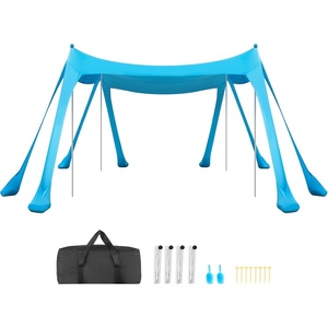 VEVOR Beach Tent Sun Shelter, UPF50+ Sun Protection, Easy Pop Up Beach Canopy with Sandbags, Stability Poles, Sand Shovels, Portable Shade for Family Outings, Camping, Fishing(Blue-10*10 FT (4 Pole+8 Sandbags))