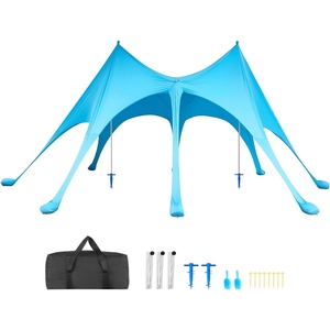 VEVOR Beach Tent Sun Shelter, UPF50+ Sun Protection, Easy Pop Up Beach Canopy with Sandbags, Stability Poles, Sand Shovels, Portable Shade for Family Outings, Camping, Fishing(Blue-20*13 FT (3 Pole+8 Sandbags))