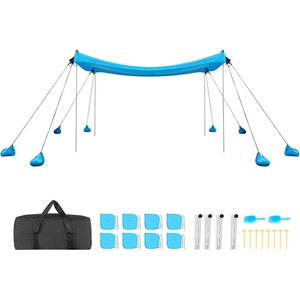 VEVOR Beach Tent Sun Shelter, UPF50+ Sun Protection, Easy Pop Up Beach Canopy with Sandbags, Stability Poles, Sand Shovels, Portable Shade for Family Outings, Camping, Fishing(Blue-10*10 FT (4 Pole+8 Sandbags)+ drawstring)