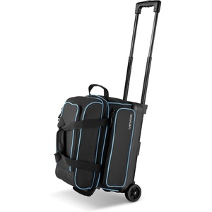 VEVOR Bowling Ball Bag, 2-Ball Bowling Bag with Wheels, Featuring a Separate Compartment for Shoes (Up to US Size 16) & Oversized Accessory Pocket, Retractable Handle Extends to 41.32 in(Black-blue)