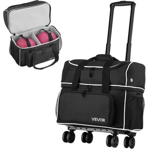 VEVOR Bowling Ball Bag, 2-Ball Bowling Bag with Wheels, Featuring a Separate Compartment for Shoes (Up to US Size 16) & Oversized Accessory Pocket, Retractable Handle Extends to 41.32 in